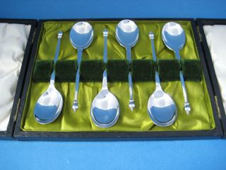 6 Pretty Solid Silver Ball Finial Teaspoons 1921 Gatefold Case & Unpersonalised photo