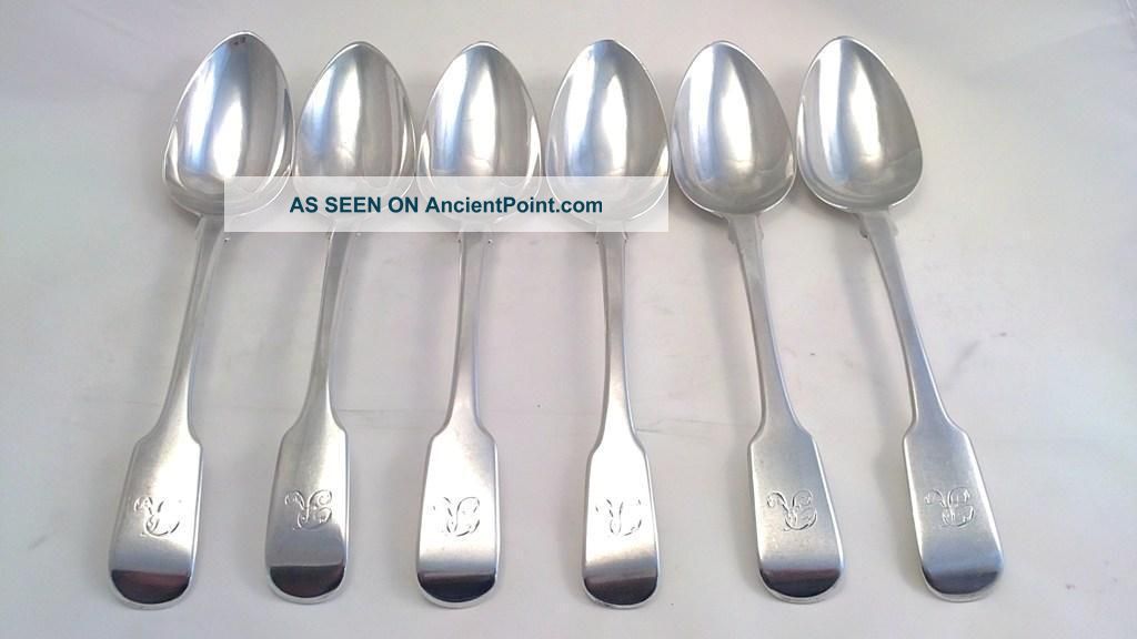 6 Matching Silver Georgian Exeter Dessert Spoons - 1825 By William Hope Other photo