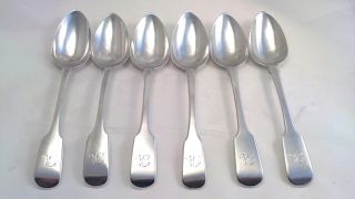 6 Matching Silver Georgian Exeter Dessert Spoons - 1825 By William Hope photo