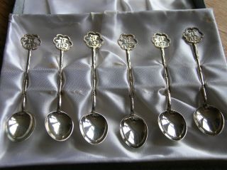 Vintage Chinese (hong Kong) Wai Kee Cased Set Of Six Sterling Silver Teaspoons photo