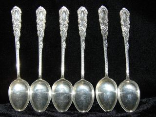6 Artnouveau 1904 C - Scrolls+flowers 2.  75 Ounces Sterling Silver Coffee Spoons photo