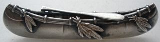 Very Rare American Sterling Figural Native American Indian Canoe Pin C.  1900 photo