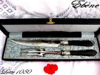 French Sterling Silver & Ebony Carving Set 2 P W/box photo
