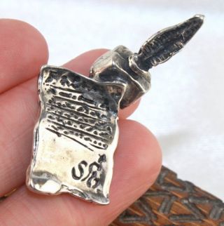 Unusual Solid Sterling Silver Manuscript & Quill Paper Weight 9.  5g photo