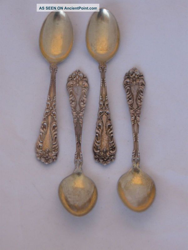 Set 4 Sterling Silver Demitasse Spoons Gold Wash Bowls Other photo