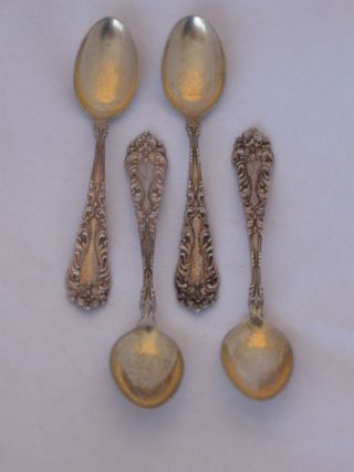 Set 4 Sterling Silver Demitasse Spoons Gold Wash Bowls photo