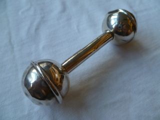 R.  Blackinton & Company Rare Sterling Silver Double Ball Dumbell Baby Rattle photo