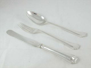 Art Deco Boxed Three Piece Silver Christening Set Knife,  Fork & Spoon Dated 1921 photo