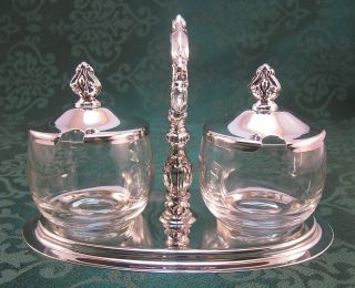 Silver Plate Condiment Relish Jam Jelly Tray With Clear Glass Bowls By Sheridan photo