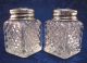 Small Salt And Pepper Shakers In Pressed Glass With Two Lids In Silver Plate Other photo 3