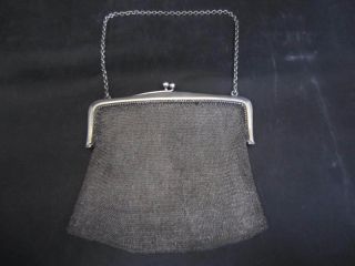 Edwardian Solid Silver Mesh Chain Mail Evening Bag / Purse photo