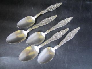 Set Of 5 Solid Silver Lily Of The Valley Art Nouveau Teaspoons - Gorham Whiting photo