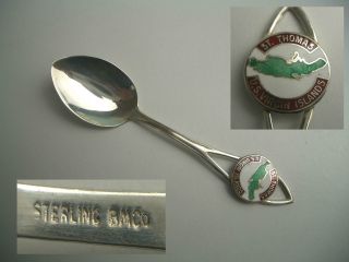 Silver & Enamel Souvenir Spoon - C1930 - U.  S Virgin Islands photo