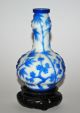 Antique Chinese Peking Blue & White Overlay Glass Vase / Bottle Birds Flowers Vases photo 3