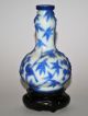 Antique Chinese Peking Blue & White Overlay Glass Vase / Bottle Birds Flowers Vases photo 4