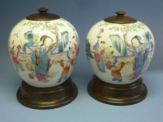 Antiques 19th Chinese Late Qing Dynasty (tong Zhi) A Pair Color Figure Pots photo