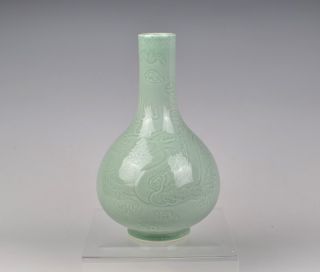Chinese Bluish Green Glazed Porcelain Vase Dragon Pattern Antique photo