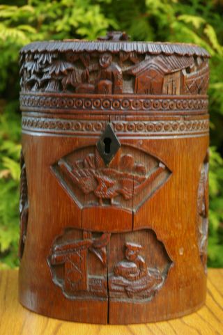 Rare Antique 18/19thc Chinese Carved Bamboo Tea Caddy photo