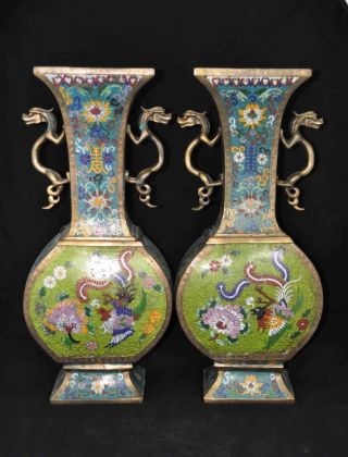 Antique Chinese Pair Of Cloisonne Vases With Jingtai Seal Mark. photo