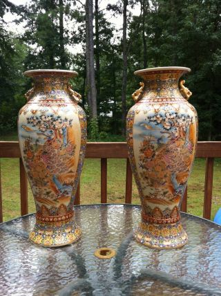 Two Huge Chinese Oriental Gorgeous Porcelain Palace Ground Floor Vases photo