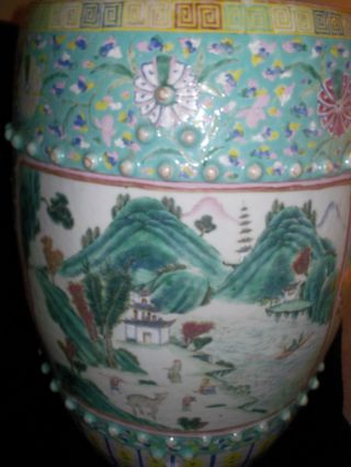 Very Fine Chinese Famille Rose Garden Seat Stool Ca 19th C Figures In Landscape photo