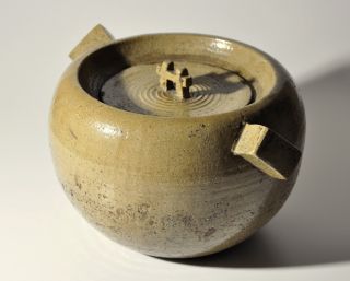 Antique Japanese Seto Mizusashi Water Jar Tea Ceremony Ware Edo 19th Century photo