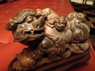 Antique Chinese Stone Carving Lions Figures Master Work Of Asian Art photo
