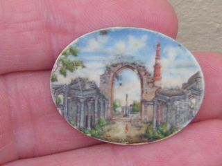 A Fine Antique Anglo/indian Miniature Painting Of Ruined Temple? C1870 photo
