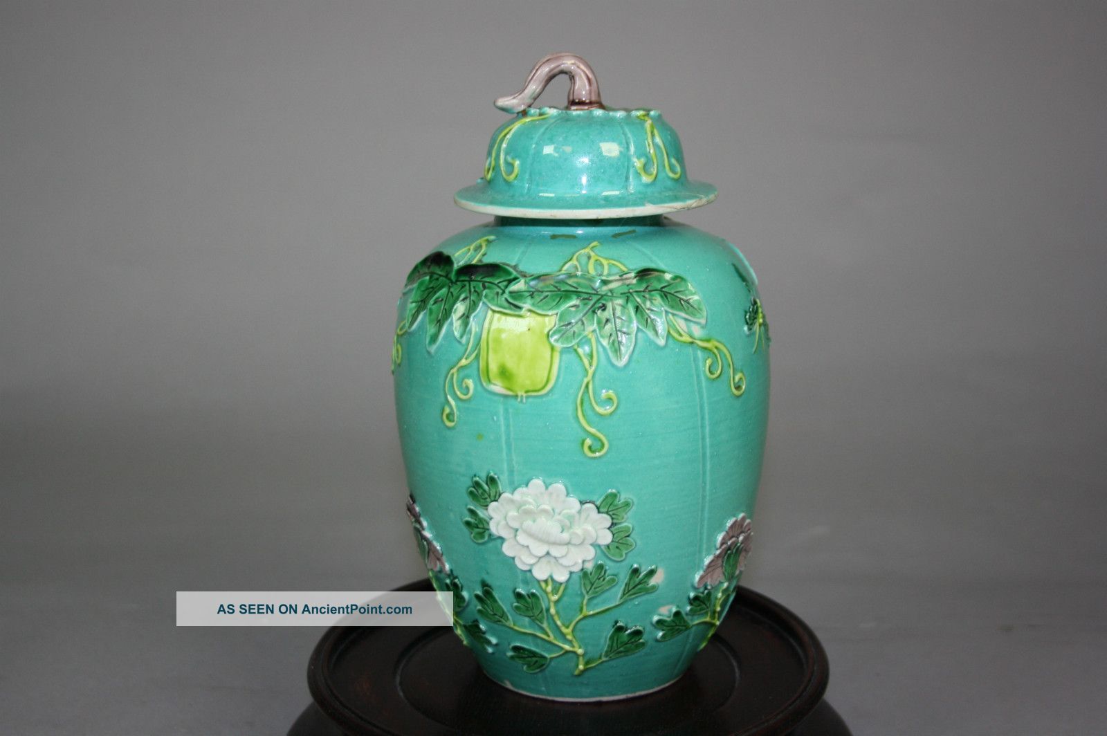 19th – 20th Century Chinese Sancai Enameled Green Ground Inlaid Floral Covered V Vases photo