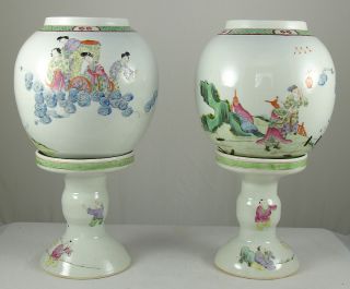 Rare Pr.  18c 19c Chinese Eggshell Porcelain Wedding Lamps Lanterns Candleholders photo