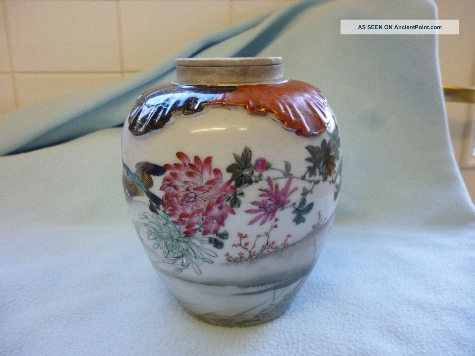 Stunning Antique Chinese / Japanese Hand Painted Ginger Jar Vases photo