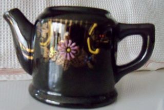 Antique Black Porcelain Steeping Tea Pot With Hand Painted Enamel Decor photo