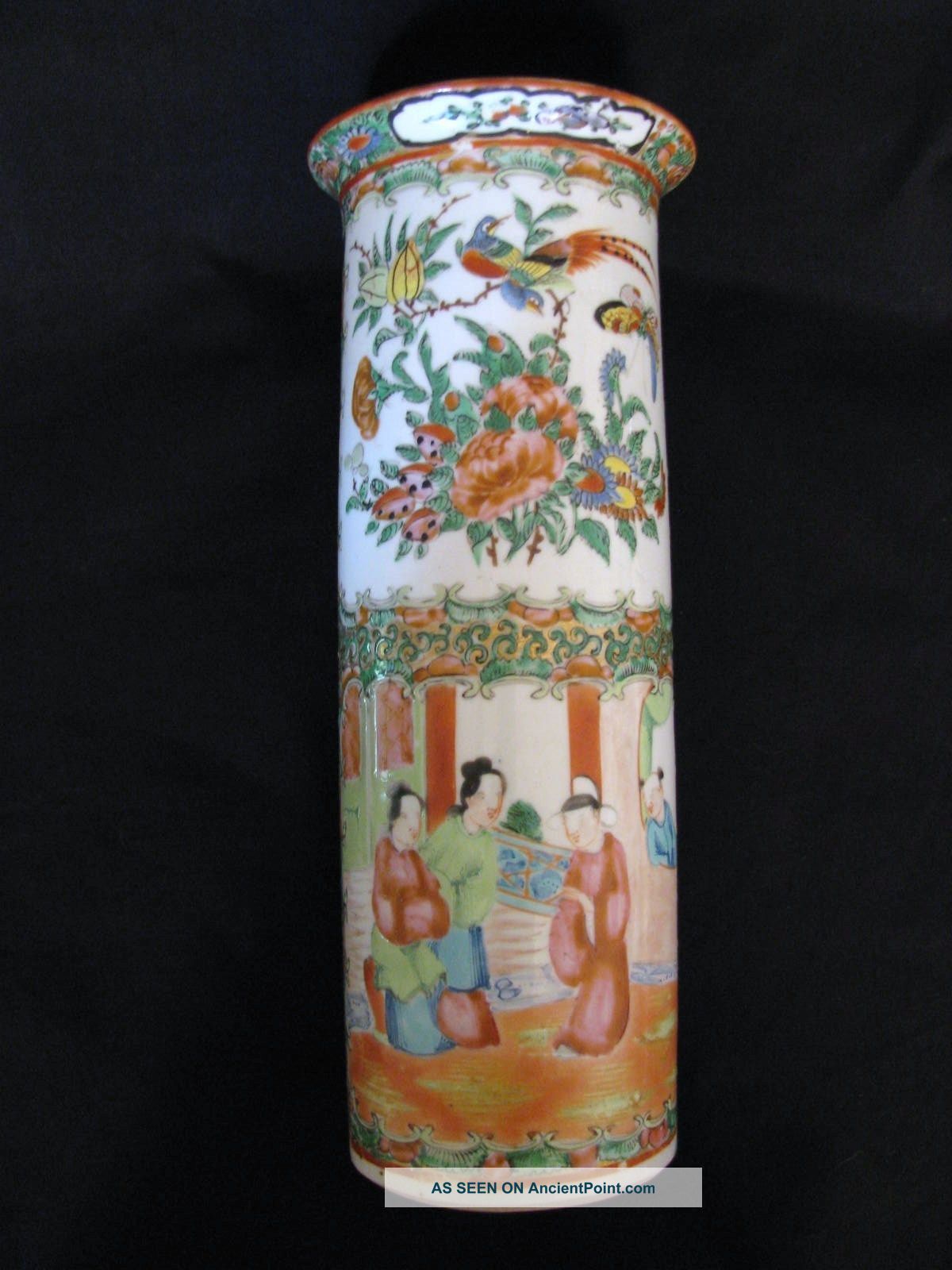 Exceptional Antique Chinese Famille Rose Mandarin Decorated Cylinder Vase Vases photo
