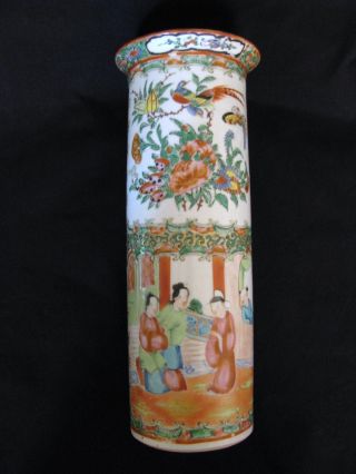 Exceptional Antique Chinese Famille Rose Mandarin Decorated Cylinder Vase photo