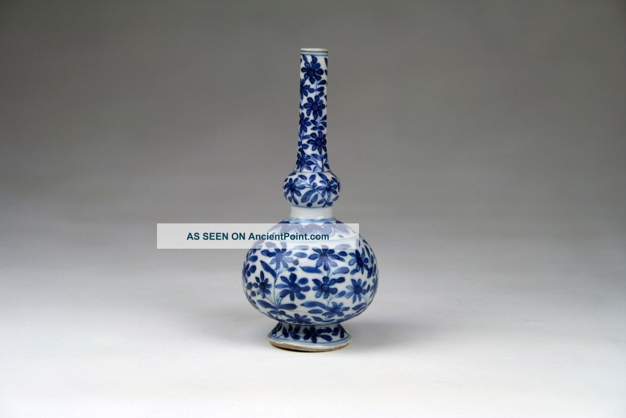 Rare Antique 18thc Chinese Qing Kangxi Blue & White Porcelain Sprinkler Vase Vases photo