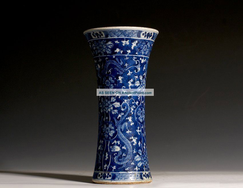 Chinese Qing Dynasty Porcelain Blue And White Gu - Shaped Vase Ab06 Vases photo