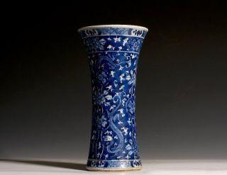 Chinese Qing Dynasty Porcelain Blue And White Gu - Shaped Vase Ab06 photo