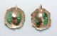 Antique Art Deco Chinese 14k Gold Rich Green Jadeite Jade Screw Backs Earrings Other photo 6