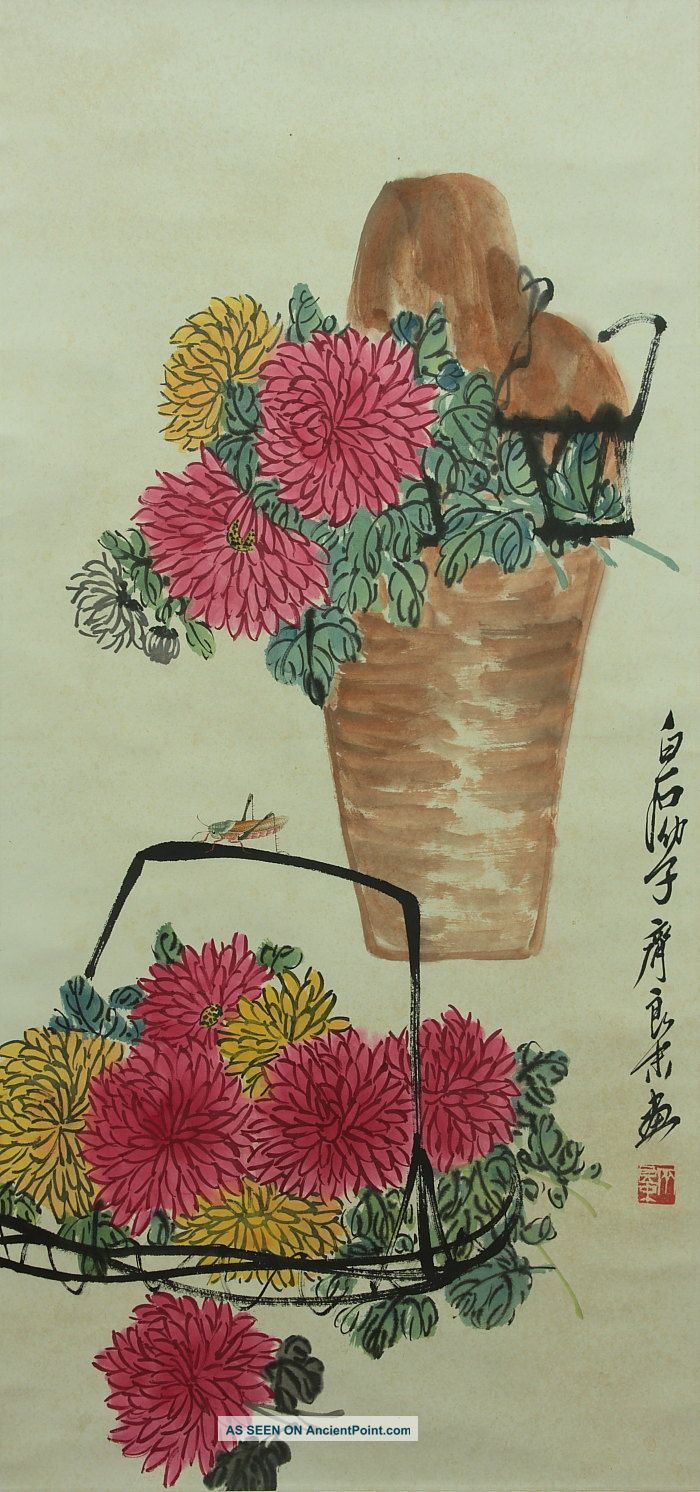 Jiku1199 Jc China Scroll Flower Qi Baishi Paintings & Scrolls photo