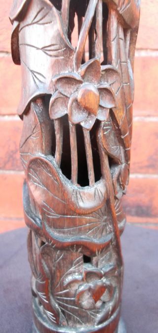 Antique 19th Century Chinese Carved Bamboo Incense Burner Pot Lotus Leaves photo