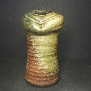 F647: Japanese Old Shigaraki Pottery Flower Vase With Fantastic Natural Glaze photo