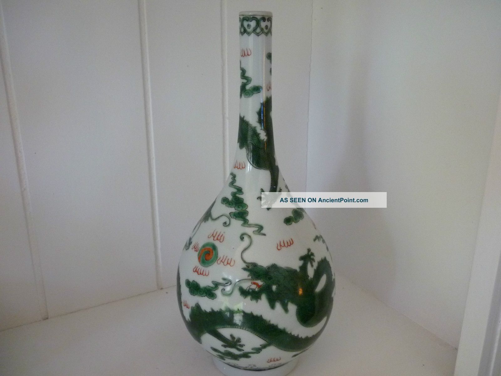Impressive Green & White Chinese Porcelain Dragon Wu - Cai Vase - Signed Vases photo
