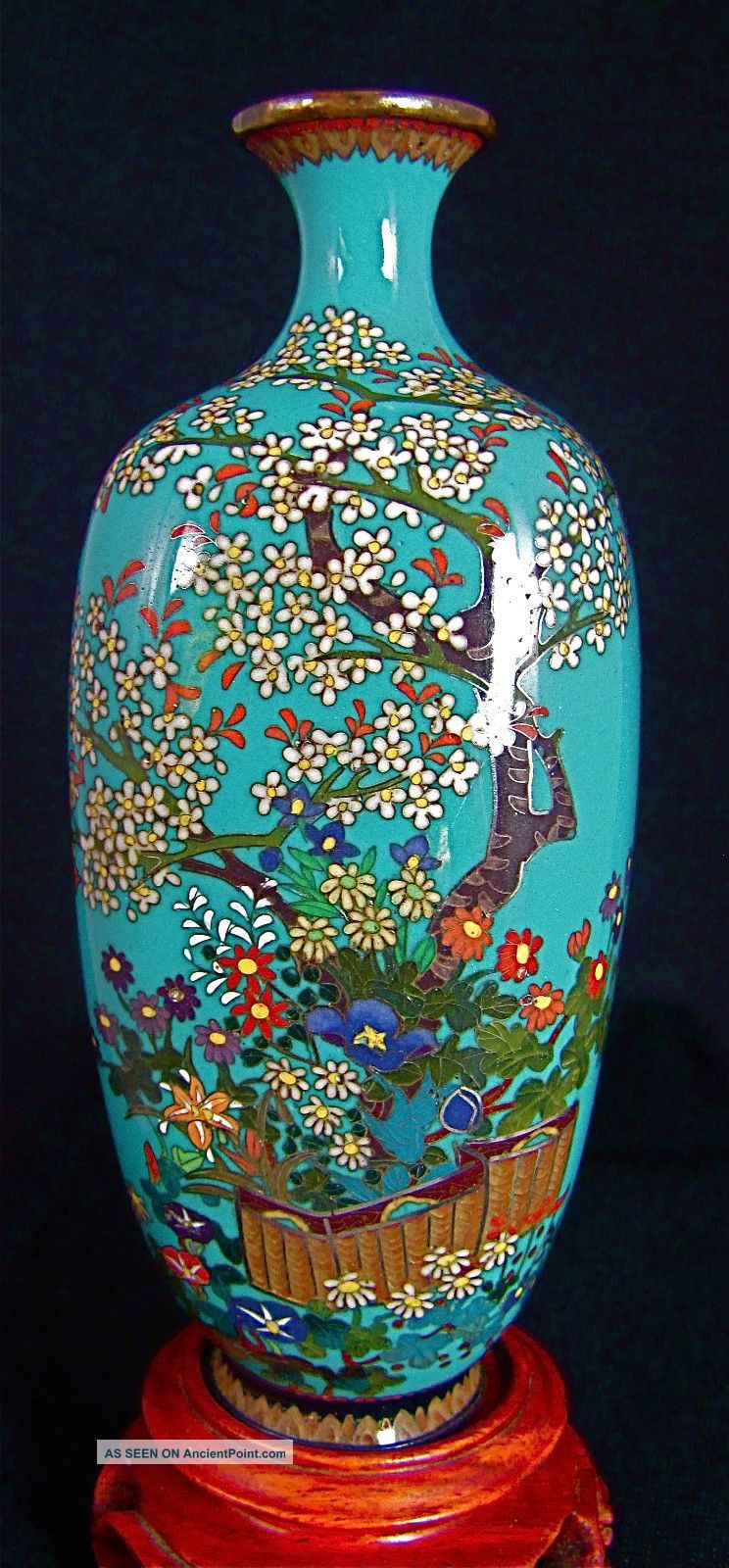 Very Fine Antique Silver Wire Japanese Meiji Golden Age Cloisonne Vase Signed Vases photo