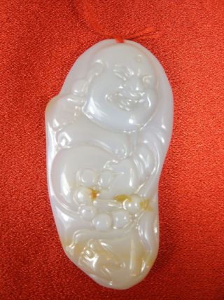 Chinese Carved Jade Happy Buddha Pendant photo