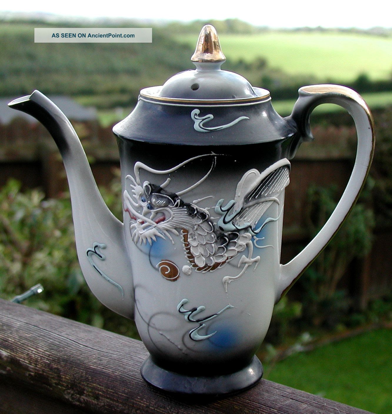 Chinese Fine Porcelain Vintage Coffee Pot With Colourful Embossed Dragon Ornaments photo
