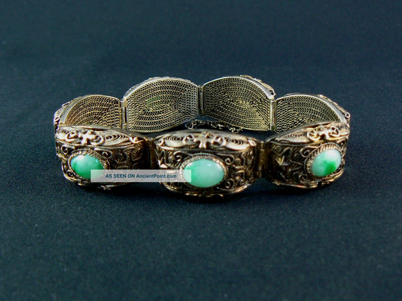 Jade Antique Chinese Gilt Silver Filigree Bracelet Bracelets photo