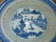 Antique 19th C Rare Chinese Export Blue Canton Reticulated Basket Bowl & Stand Bowls photo 2