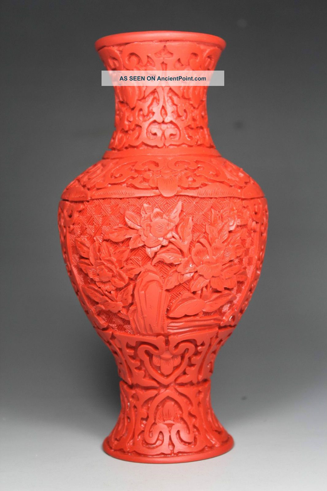 Chinese Old Lacquer Handwork Carving Flower Vase Vases photo