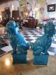 Antique Pair Of Chinese Porcelain Foo / Fu Dogs W/ Blue Glaze Foo Dogs photo 2