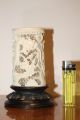 Chinese Cantonese 19th Cent Antique Carved Cow Bone Cylinder With Wood Stand, Other photo 2